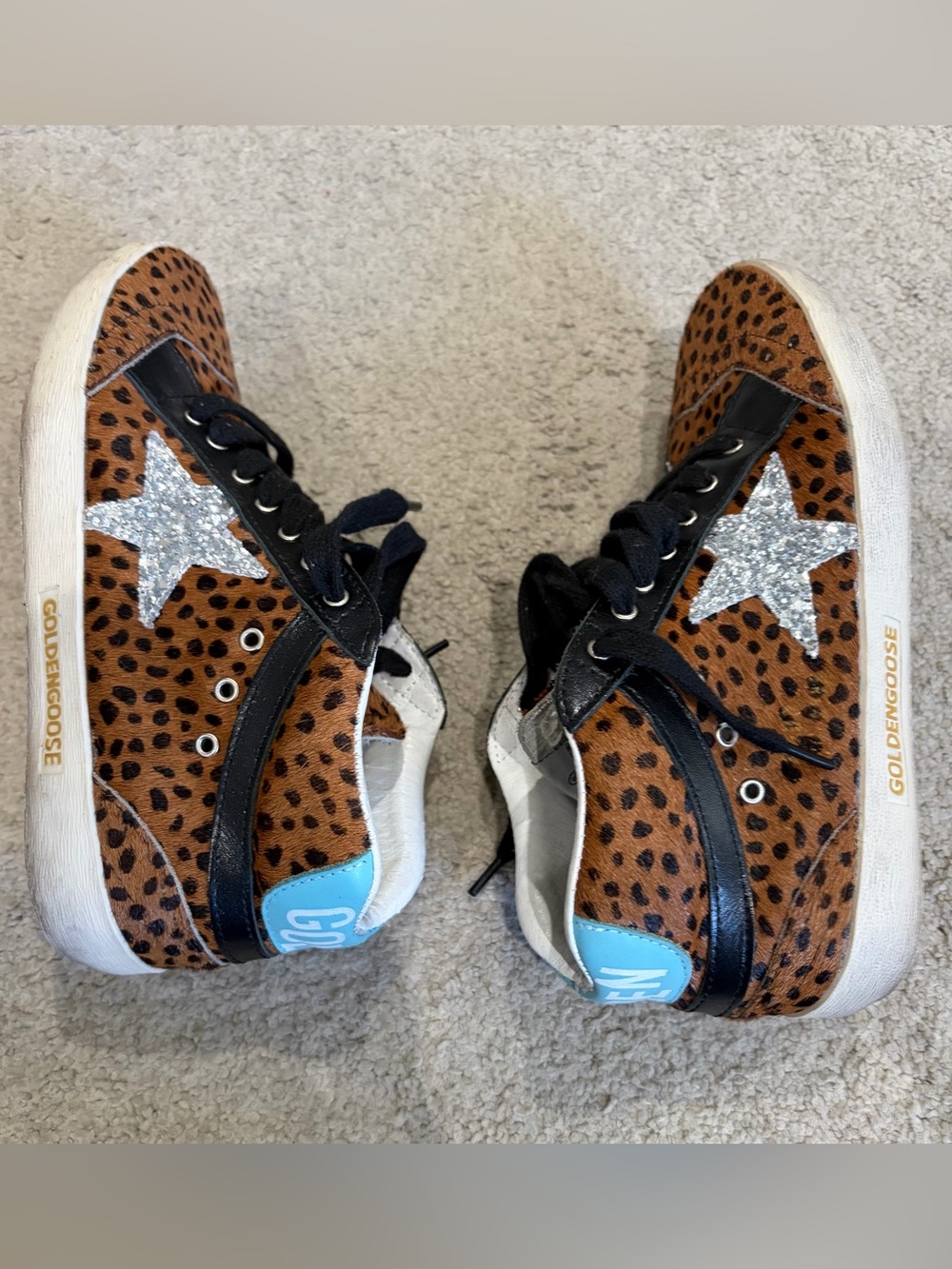 Golden Goose GGDB Mid Star Animal Print Calf Hair Sneakers, Women’s Size 7